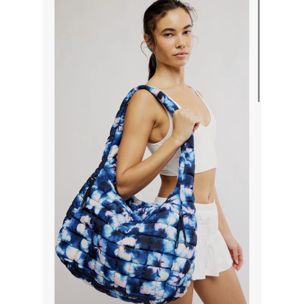 Free People FP Movement Blue Tie Dye Quilted Puffer Carryall Tote Shoulder Bag